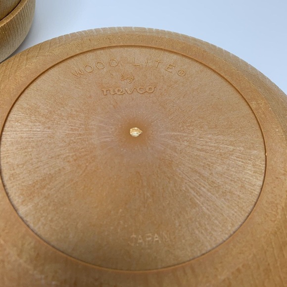 Vintage Nevco 7 Pc Wood Lite Salad Set Plastic Serving Bowl Salad Bowls Utensils - Picture 9 of 11